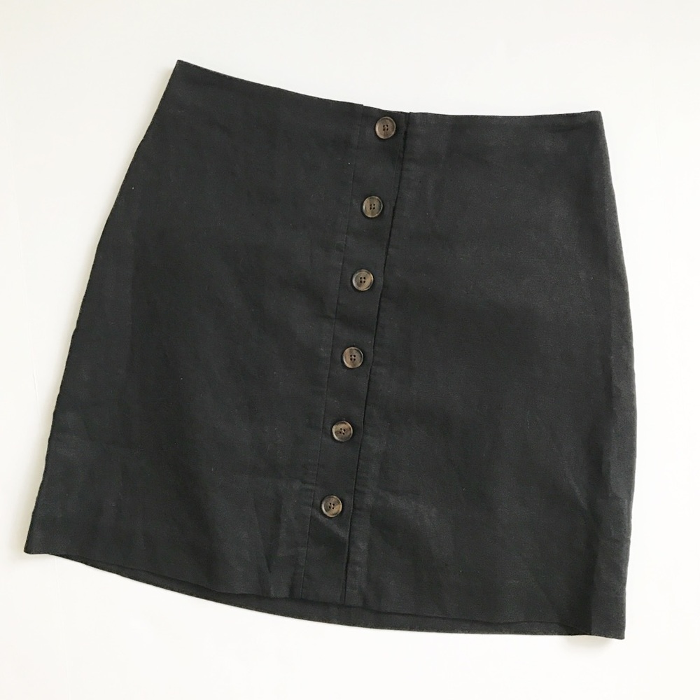 GAP Front Button Black Linen Skirt Fall Sz 10 NWT